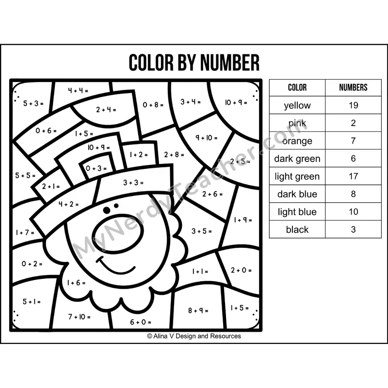 Addition Within 20 Color by Number — St. Patrick's Day Mystery Picture 3
