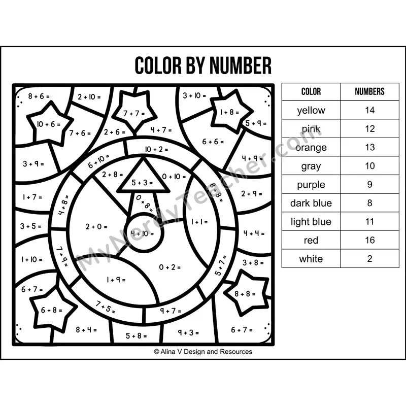 Addition Within 20 Color by Number — New Year Mystery Picture 4