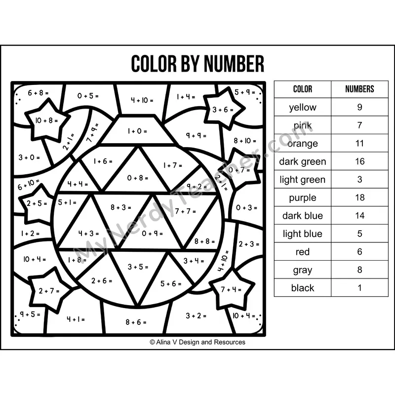Addition Within 20 Color by Number — New Year Mystery Picture 6