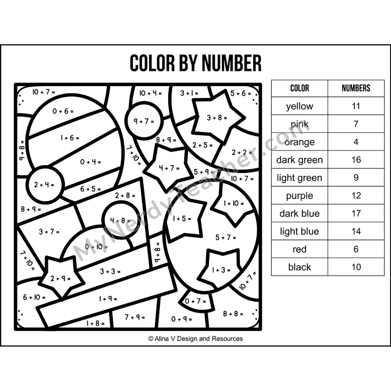 Addition Within 20 Color by Number — New Year Mystery Picture 3