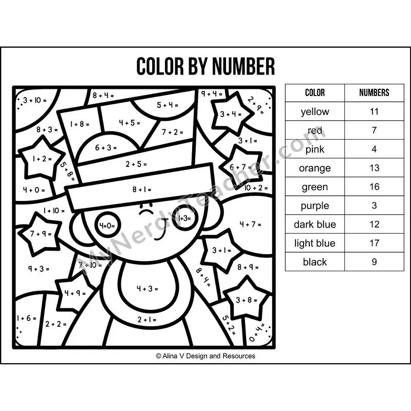 Addition Within 20 Color by Number — New Year Mystery Picture 1
