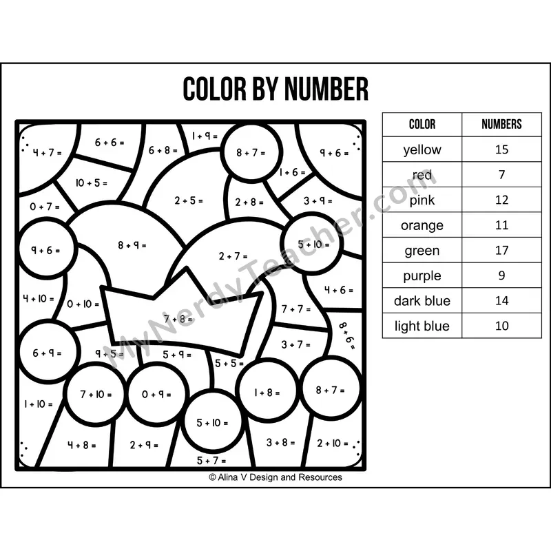 Addition Within 20 Color by Number — Mardi Gras Mystery Picture 6