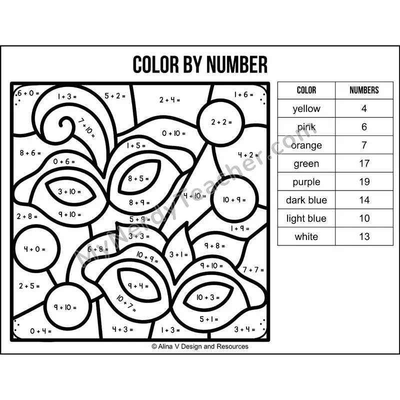 Addition Within 20 Color by Number — Mardi Gras Mystery Picture 5