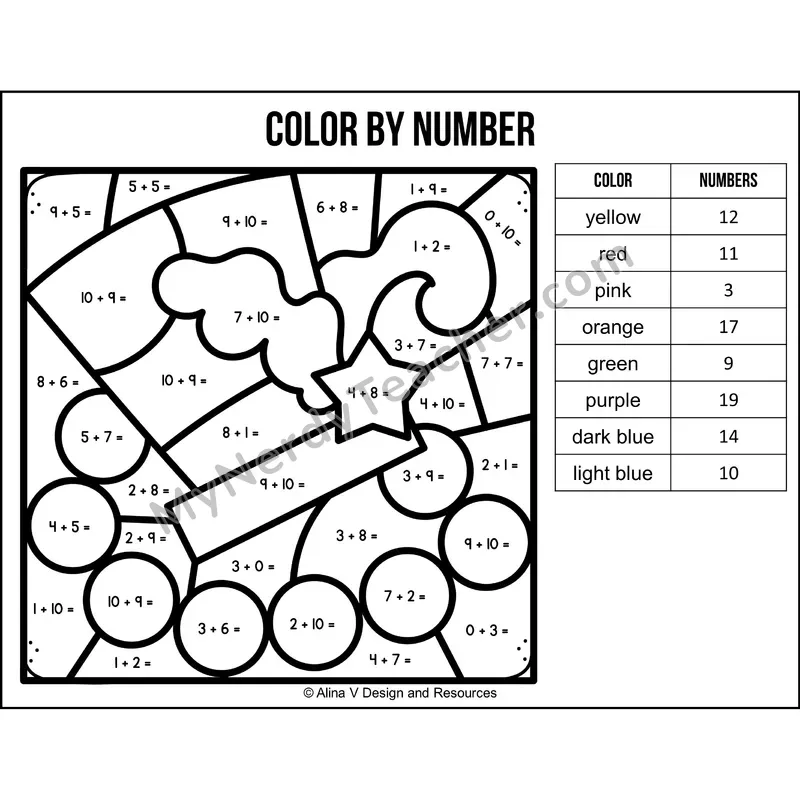 Addition Within 20 Color by Number — Mardi Gras Mystery Picture 2