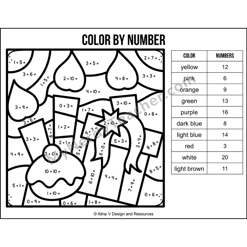 Addition Within 20 Color by Number — Hanukkah Mystery Picture 5