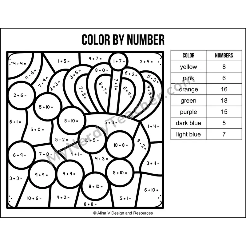 Addition Within 20 Color by Number — Mardi Gras Mystery Picture 1