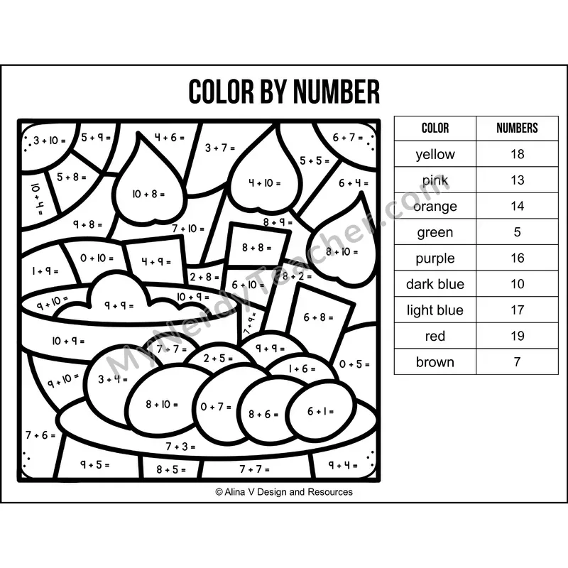 Addition Within 20 Color by Number — Hanukkah Mystery Picture 2