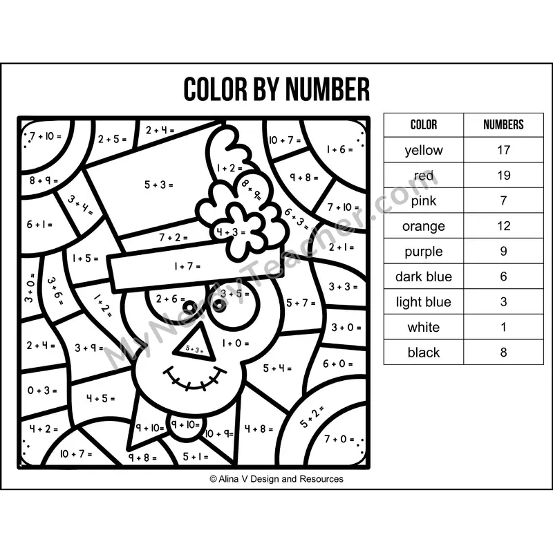 Addition Within 20 Color by Number — Halloween Mystery Picture 3