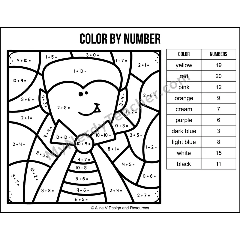 Addition Within 20 Color by Number — Halloween Mystery Picture 5