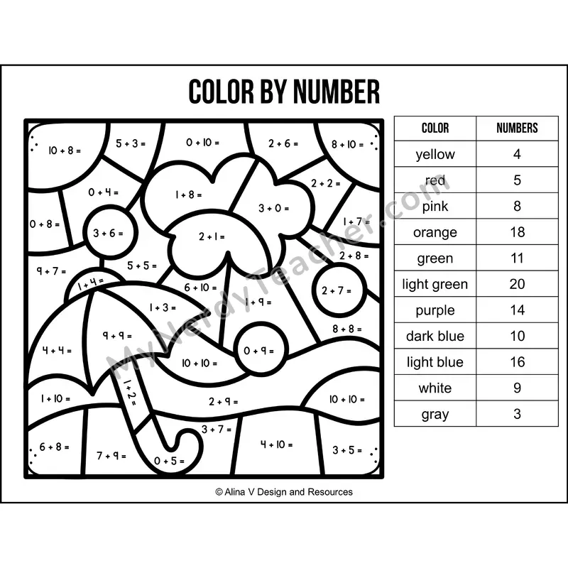 Addition Within 20 Color by Number — Groundhog Day Mystery Picture 6