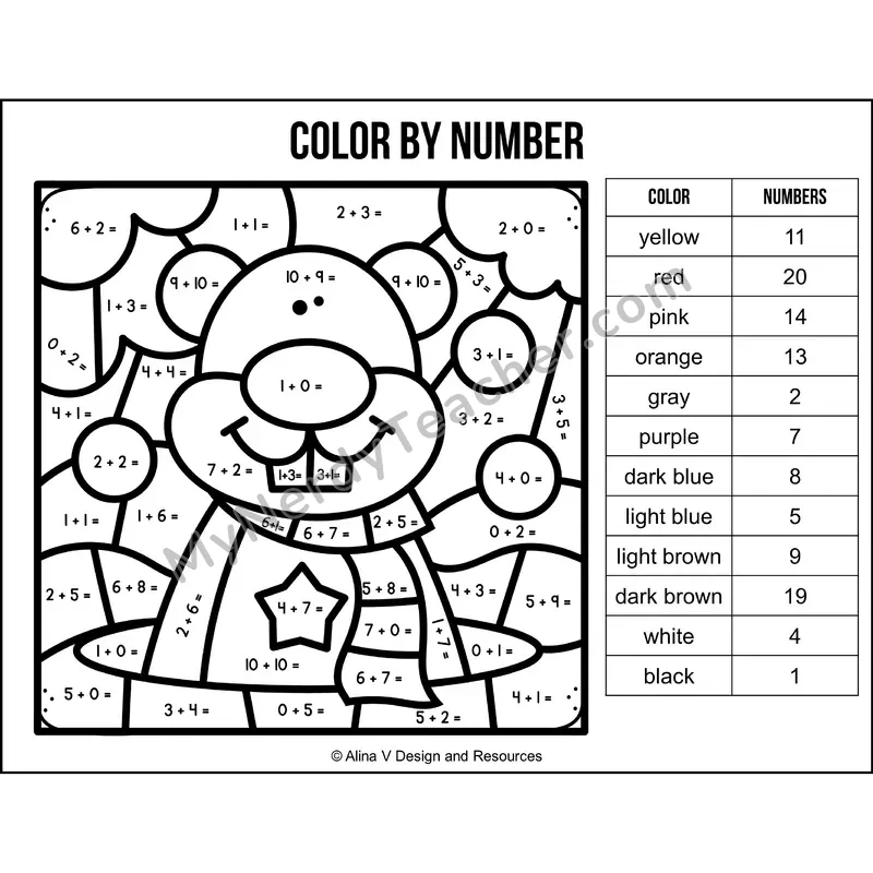 Addition Within 20 Color by Number — Groundhog Day Mystery Picture 5