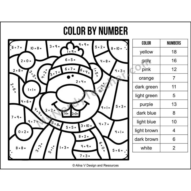 Addition Within 20 Color by Number — Groundhog Day Mystery Picture 1