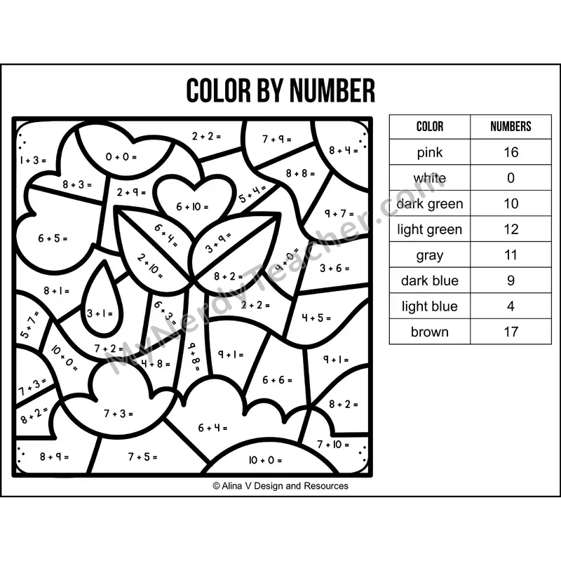 Addition Within 20 Color by Number — Earth Day Mystery Picture 5