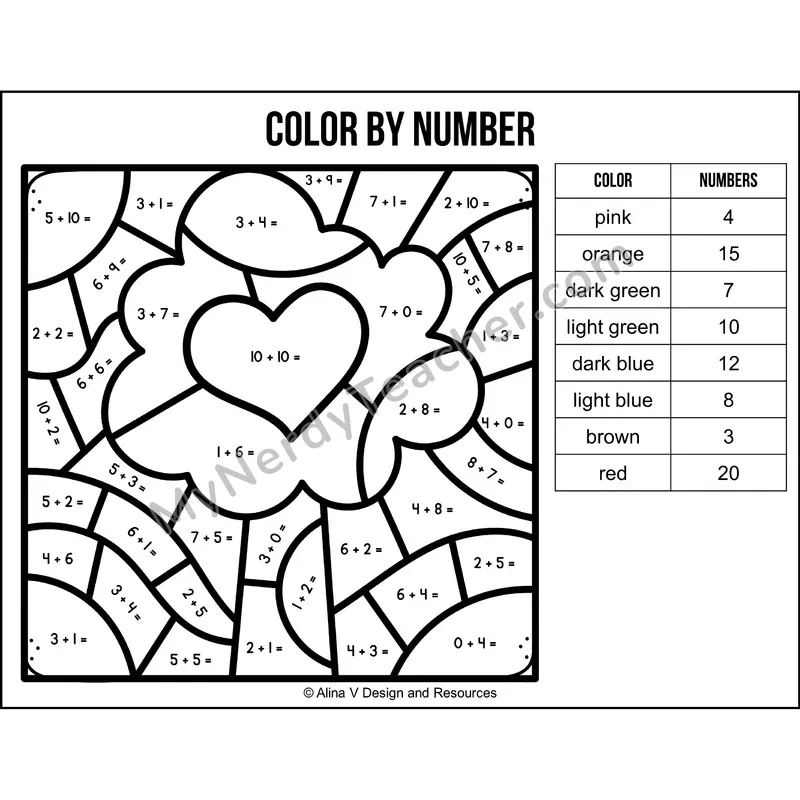 Addition Within 20 Color by Number — Earth Day Mystery Picture 2