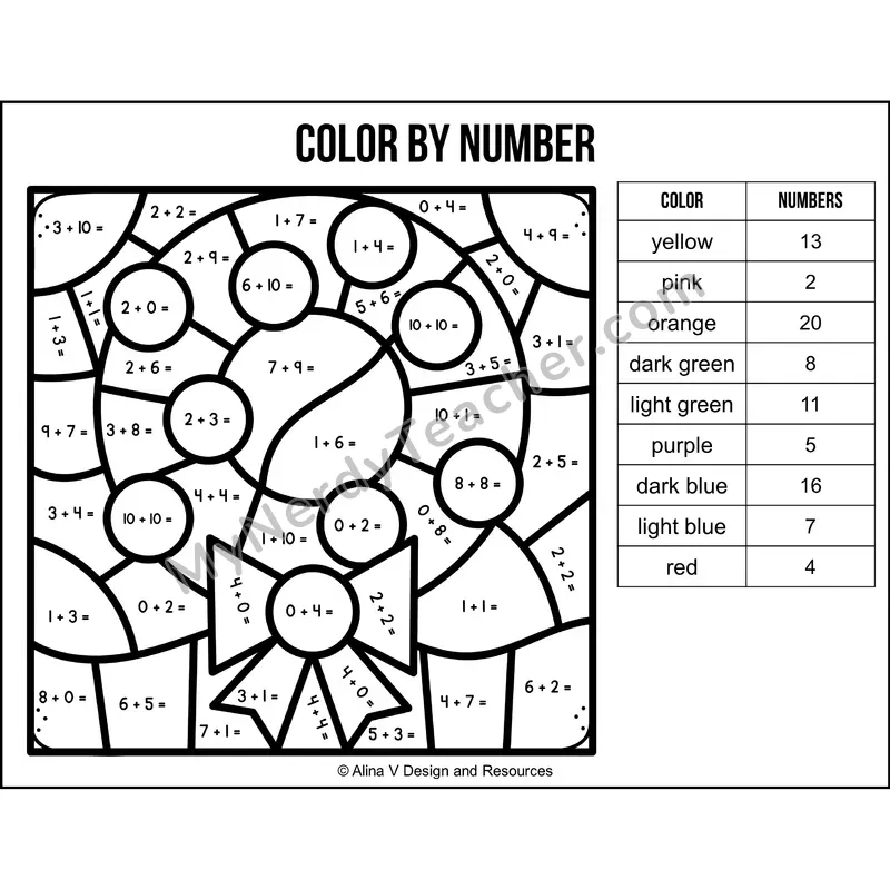 Addition Within 20 Color by Number — Christmas Mystery Picture 3