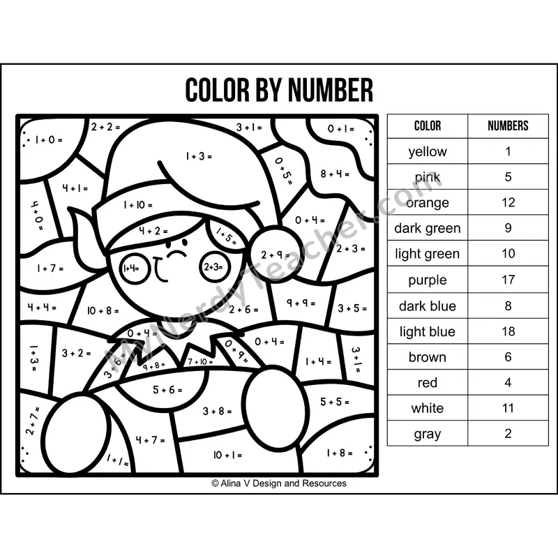 Addition Within 20 Color by Number — Christmas Mystery Picture 4