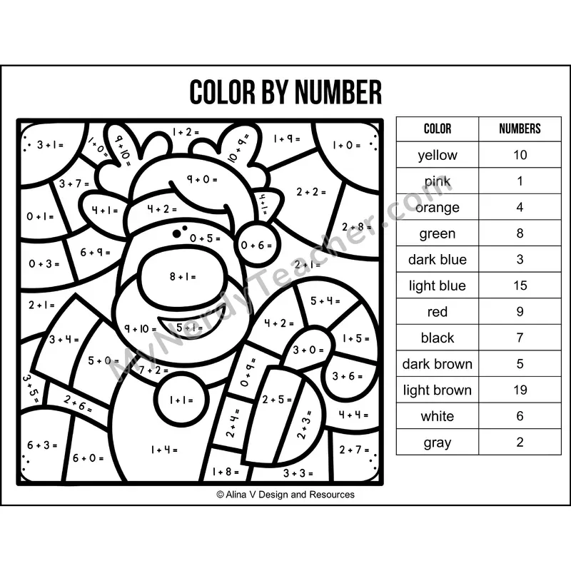 Addition Within 20 Color by Number — Christmas Mystery Picture 5