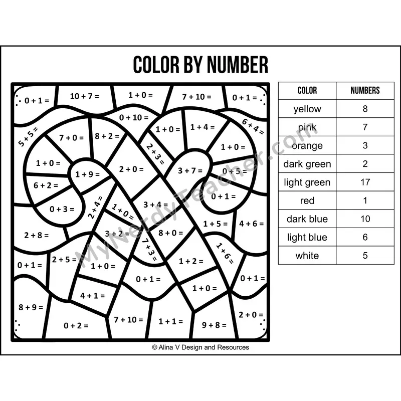 Addition Within 20 Color by Number — Christmas Mystery Picture 6