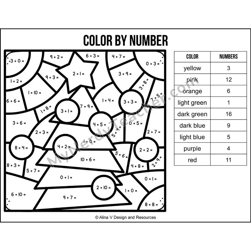 Addition Within 20 Color by Number — Christmas Mystery Picture 2