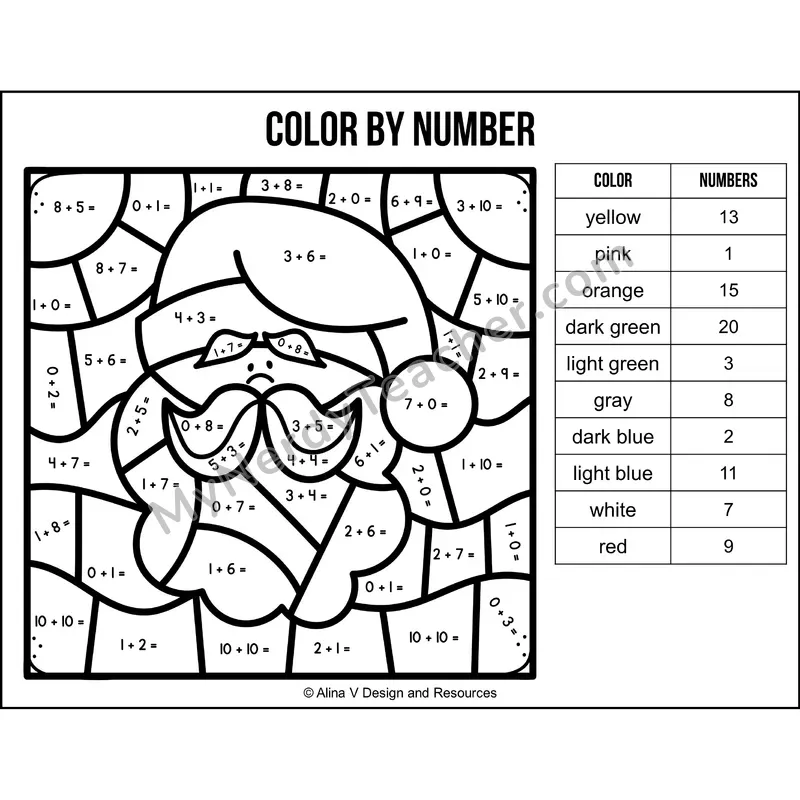 Addition Within 20 Color by Number — Christmas Mystery Picture 1
