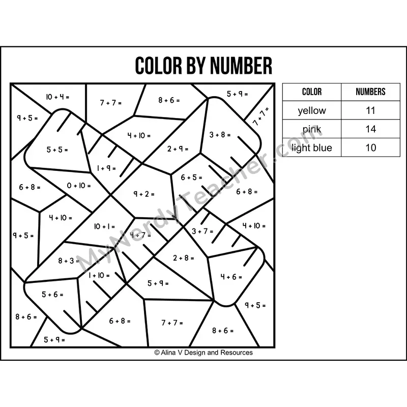 Addition Within 20 Color by Number — Back to School Mystery Picture 5
