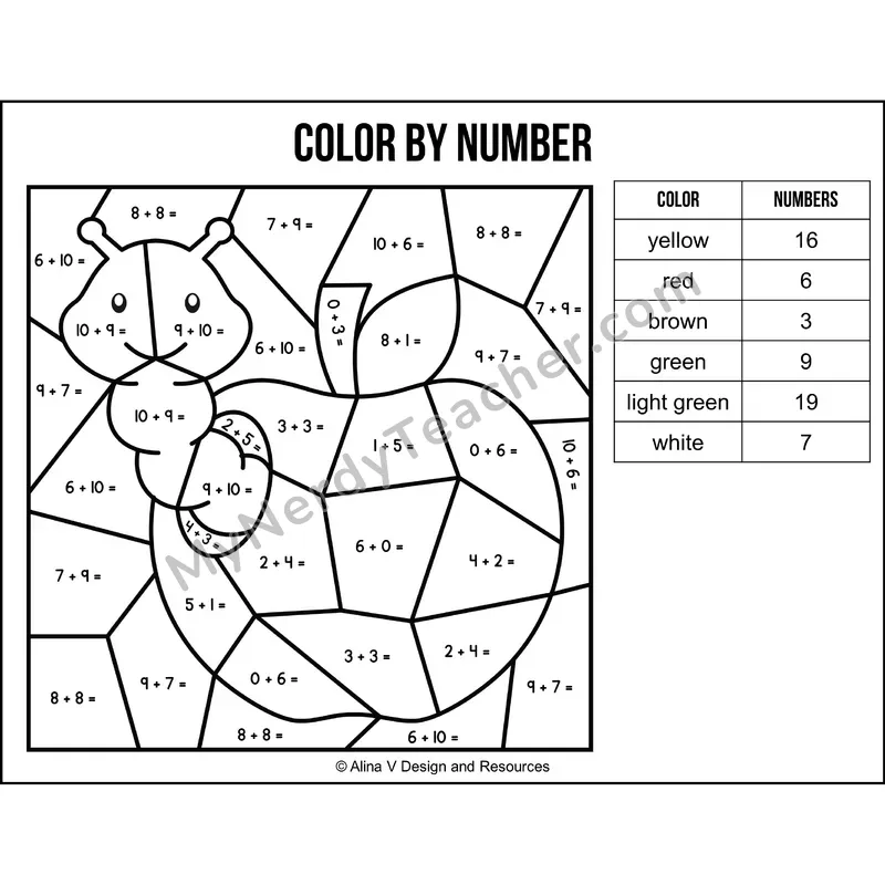 Addition Within 20 Color by Number — Back to School Mystery Picture 4