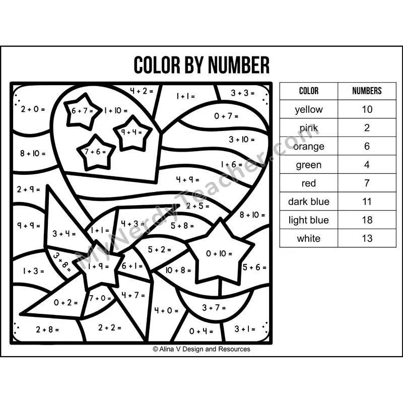 Addition Within 20 Color by Number — 4th of July Mystery Picture 4