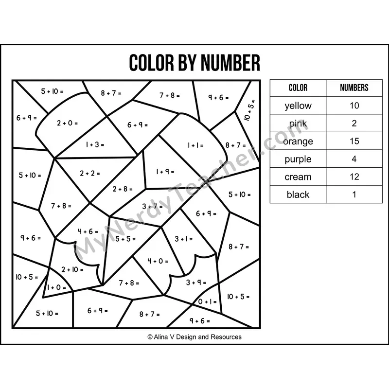 Addition Within 20 Color by Number — Back to School Mystery Picture 2