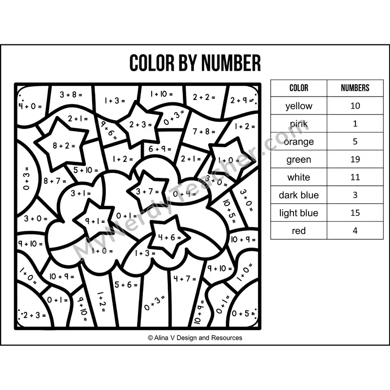 Addition Within 20 Color by Number — 4th of July Mystery Picture 3