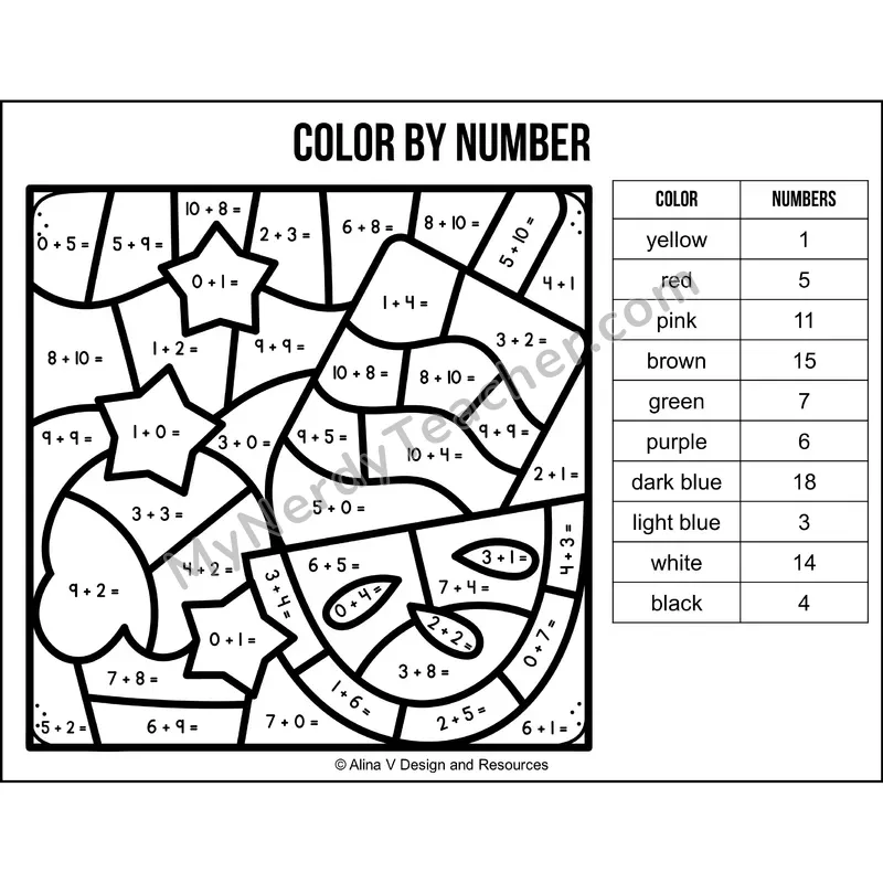 Addition Within 20 Color by Number — 4th of July Mystery Picture 1