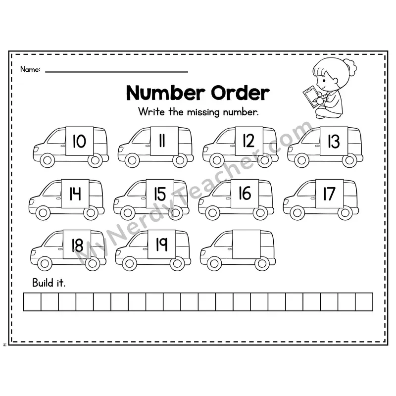Number 20 Worksheet — Number Order and Missing Numbers