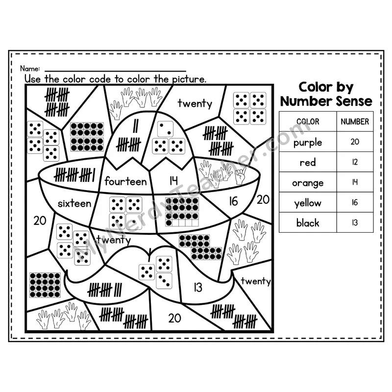 Number 20 Worksheet — Color by Number Sense