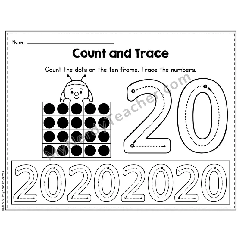 Number 20 Worksheet — Count and Trace