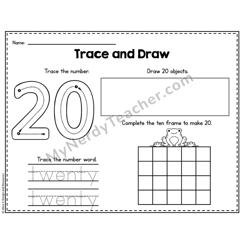 Number 20 Worksheet — Trace and Draw