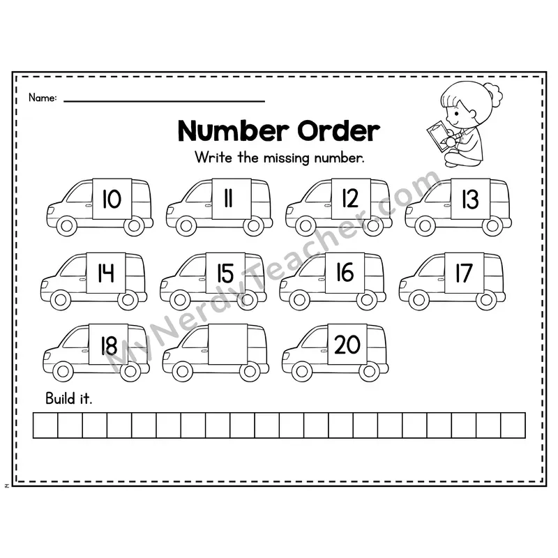 Number 19 Worksheet — Number Order and Missing Numbers
