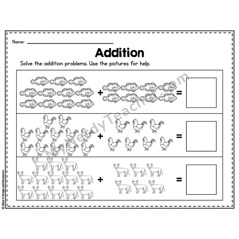Number 19 Worksheet — Addition Within 20