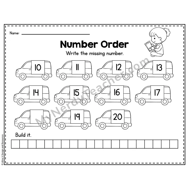 Number 18 Worksheet — Number Order and Missing Numbers