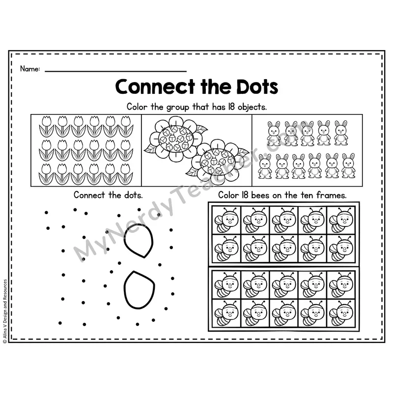 Number 18 Worksheet — Connect the Dots Counting