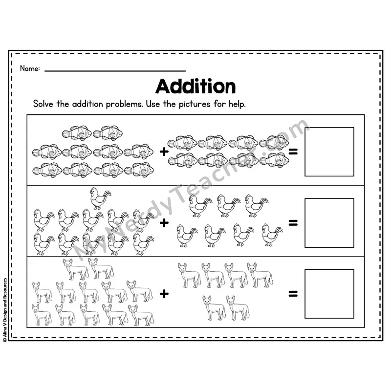 Number 18 Worksheet — Addition Within 20