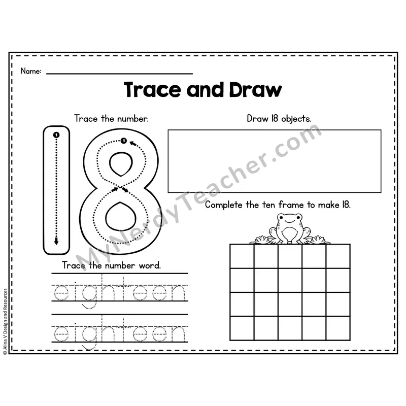 Number 18 Worksheet — Trace and Draw