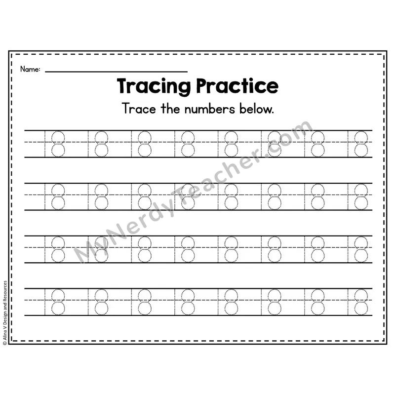 Number 18 Worksheet — Number Tracing Practice