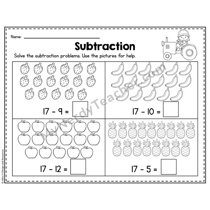 Number 17 Worksheet — Subtraction Within 20