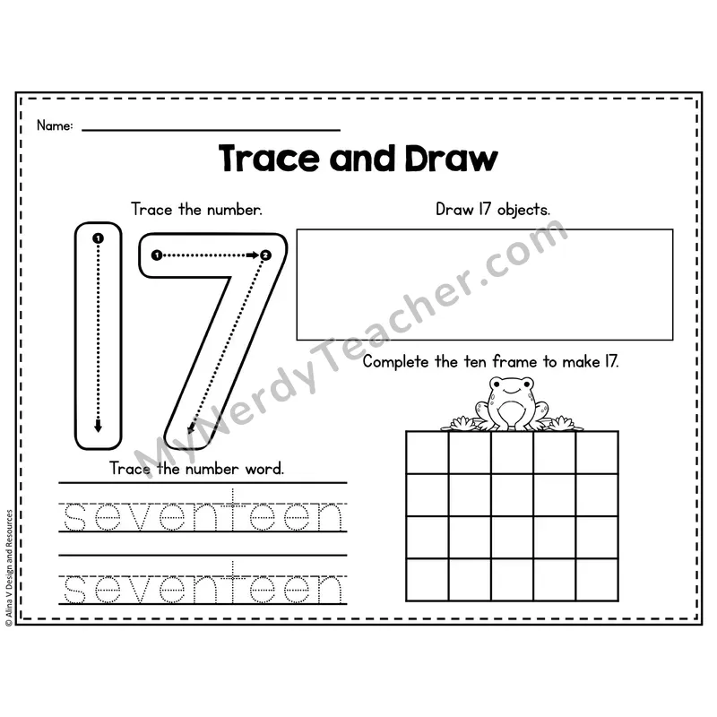 Number 17 Worksheet — Trace and Draw