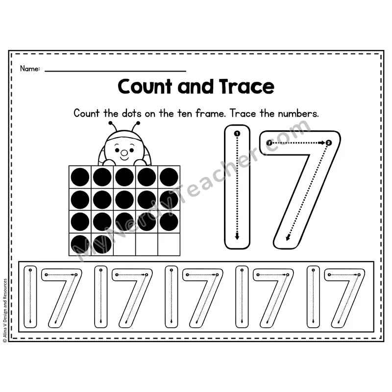 Number 17 Worksheet — Count and Trace