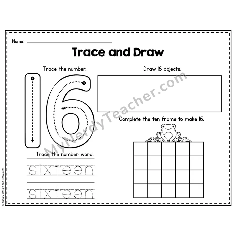 Number 16 Worksheet — Trace and Draw