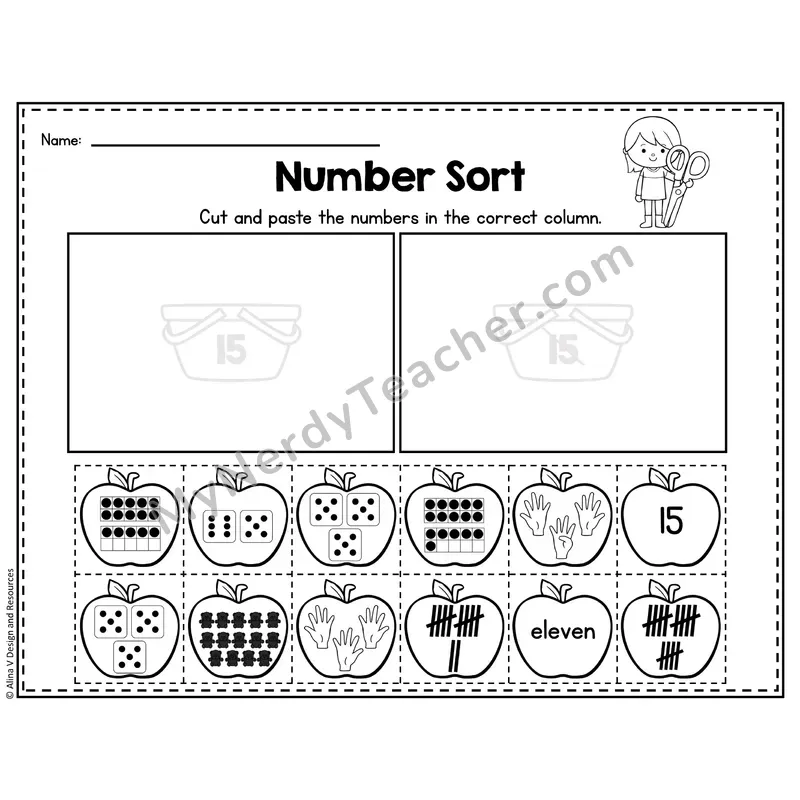 Number 15 Worksheet — Number Sort Cut and Paste