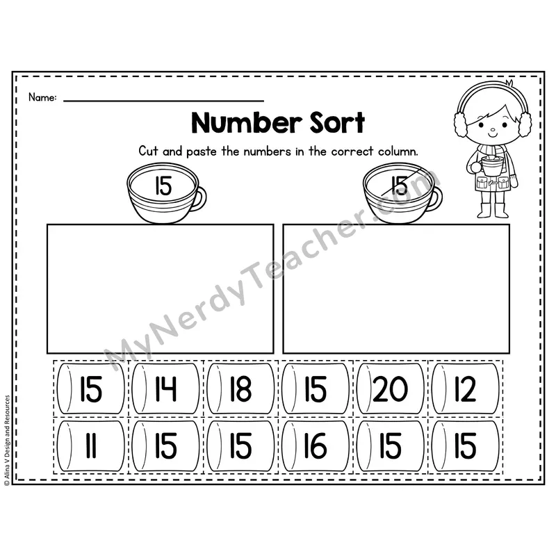 Number 15 Worksheet — Number Sort Cut and Paste