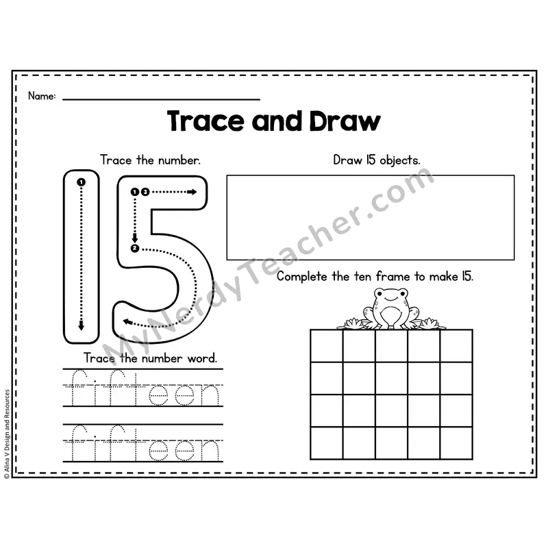 Number 15 Worksheet — Trace and Draw