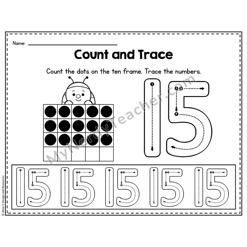 Number 15 Worksheet — Count and Trace