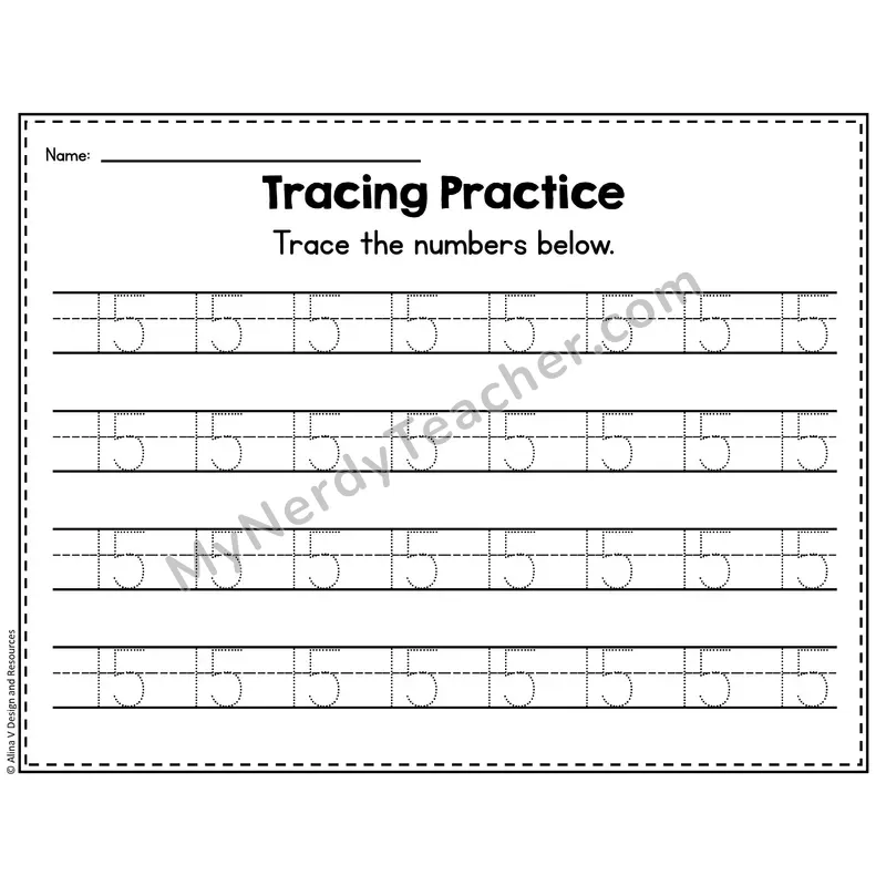Number 15 Worksheet — Number Tracing Practice